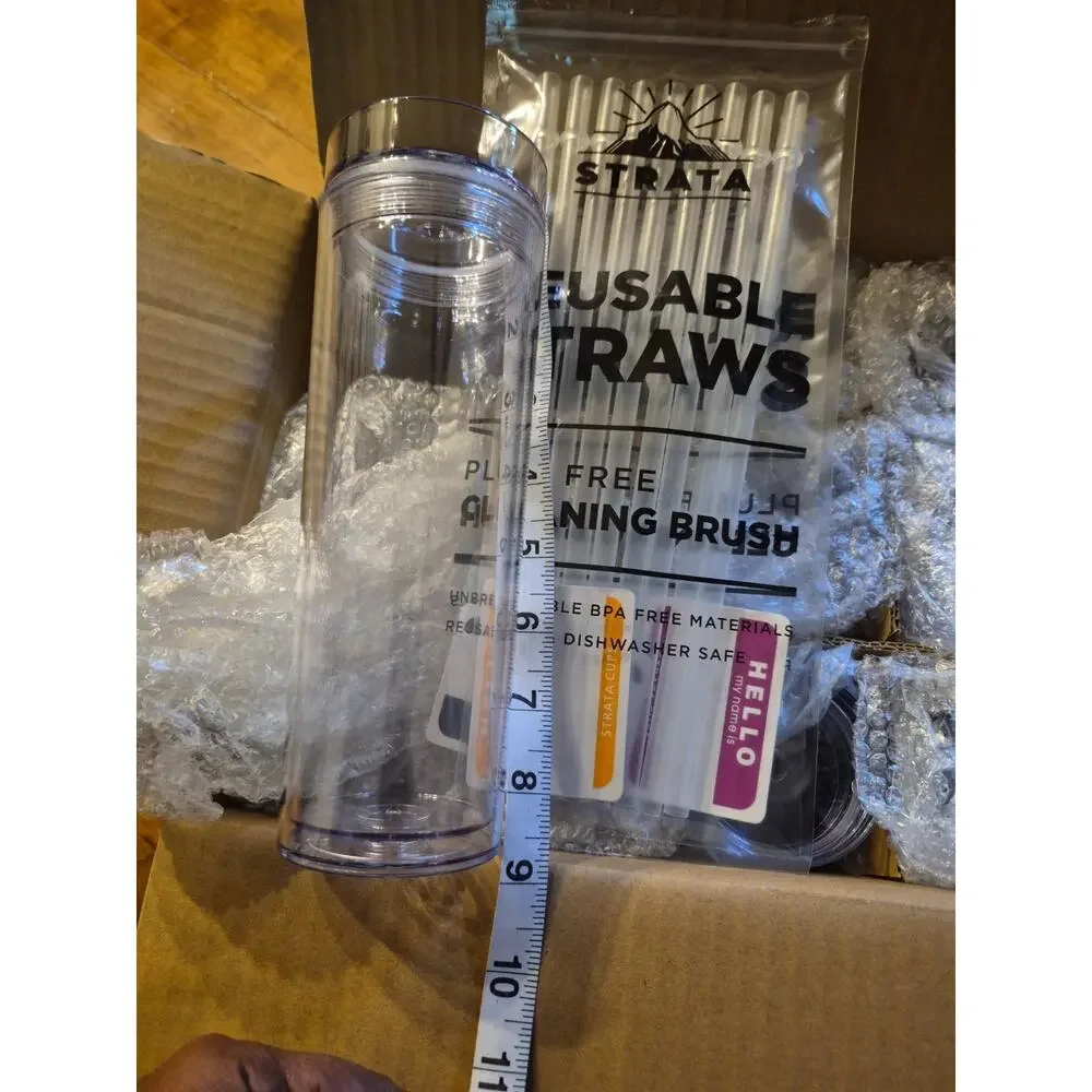 10 Pack Clear Skinny Tumblers 16oz Reusable Cups Lid Straw